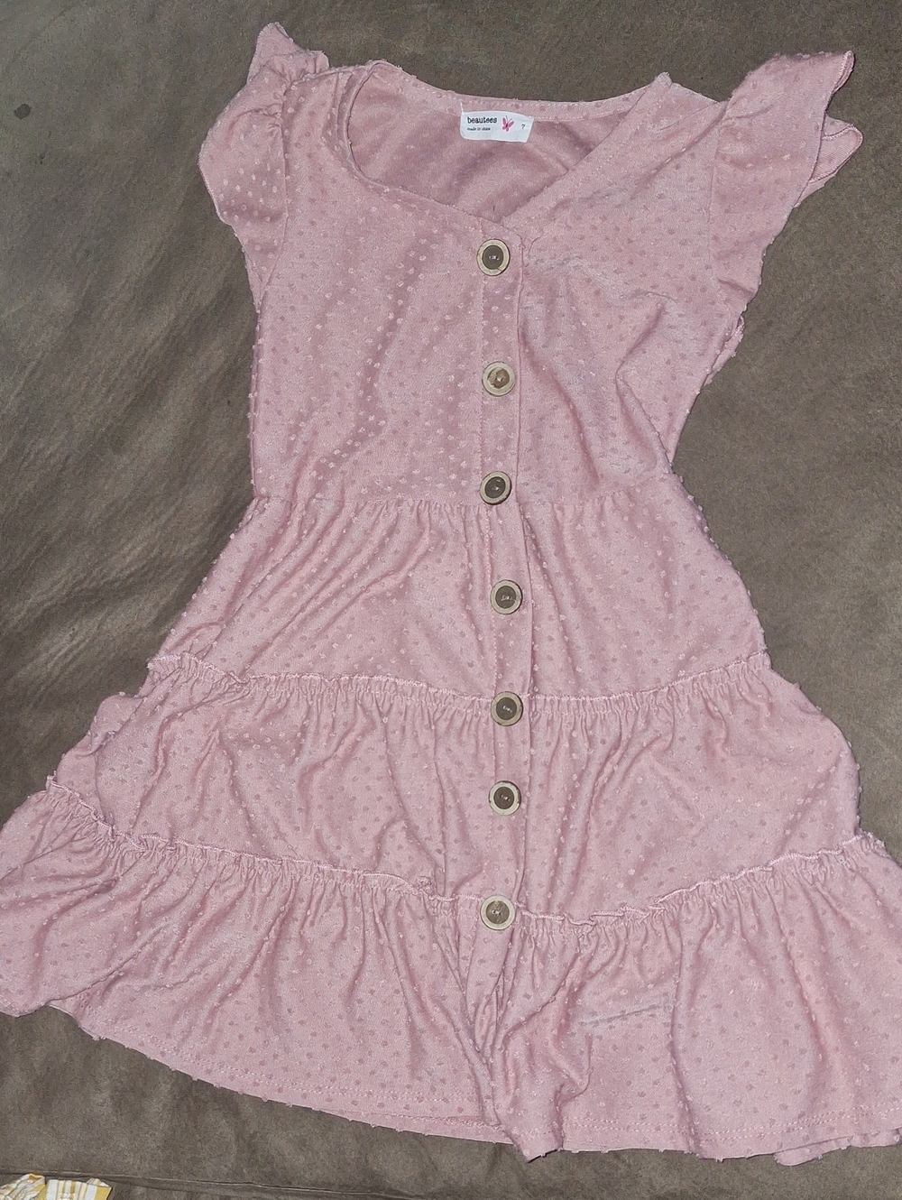 Beautees Pink Tiered Button-Front Ruffle Dress